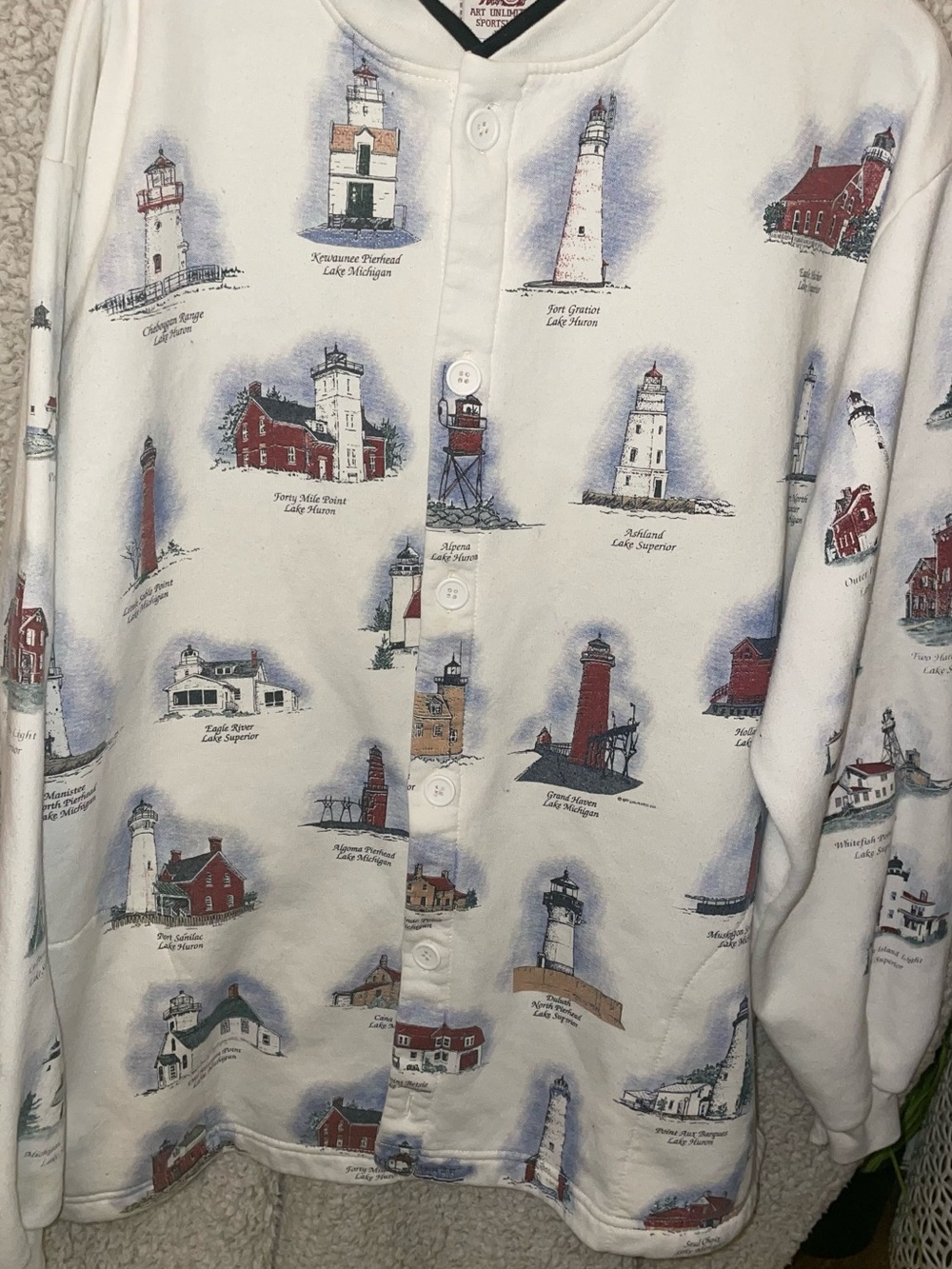 Vintage 90s Coastal Lighthouses White Button-Front Shirt jacket